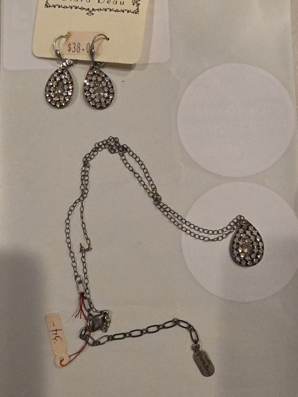 Teardrop Earrings and Necklace Set - Silver Tone